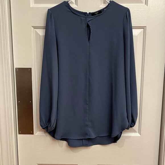 Tahari Blue Oversized Keyhole Tunic Top Zip Back Elastic Cuff ~ Women’s Size M - Picture 1 of 11